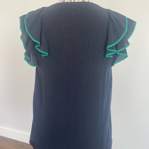 Navy blue blouse with ruffles short sleeves and scoop neck - Picture 2 of 3